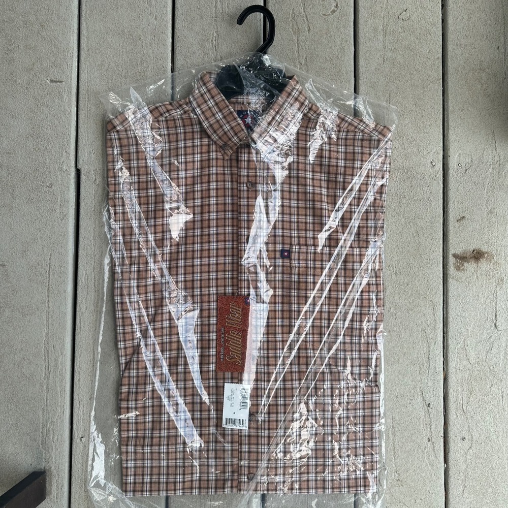 Saddle Wear Plaid Button Down Western Shirt Brown Long Sleeve‎ Small